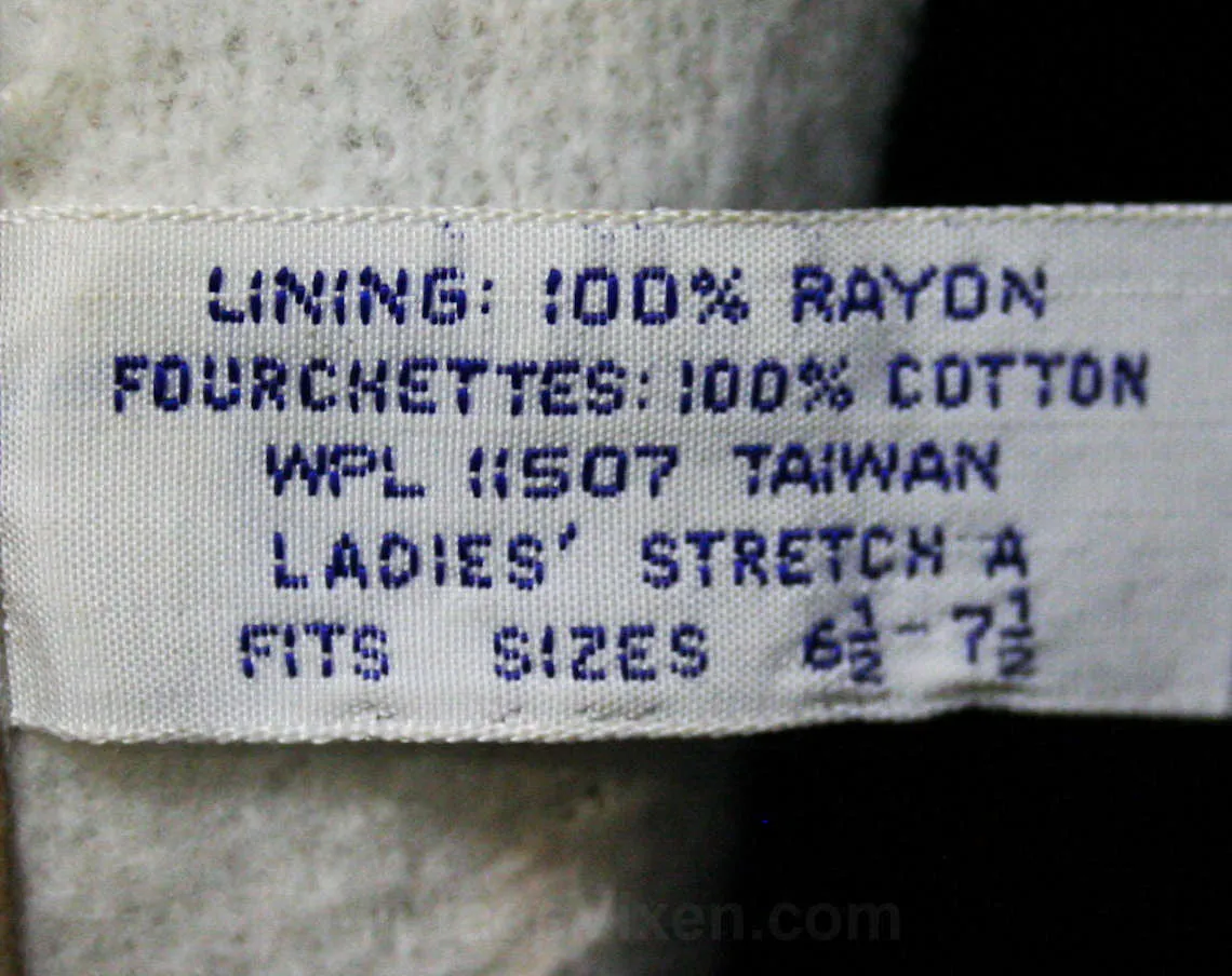 1960s Taupe Vinyl Gloves with Four Leaf Accents - Pair Beige Neutral Gloves - Faux Leather & Cotton Jersey Knit - Marked 6 1/2 to 7 1/2