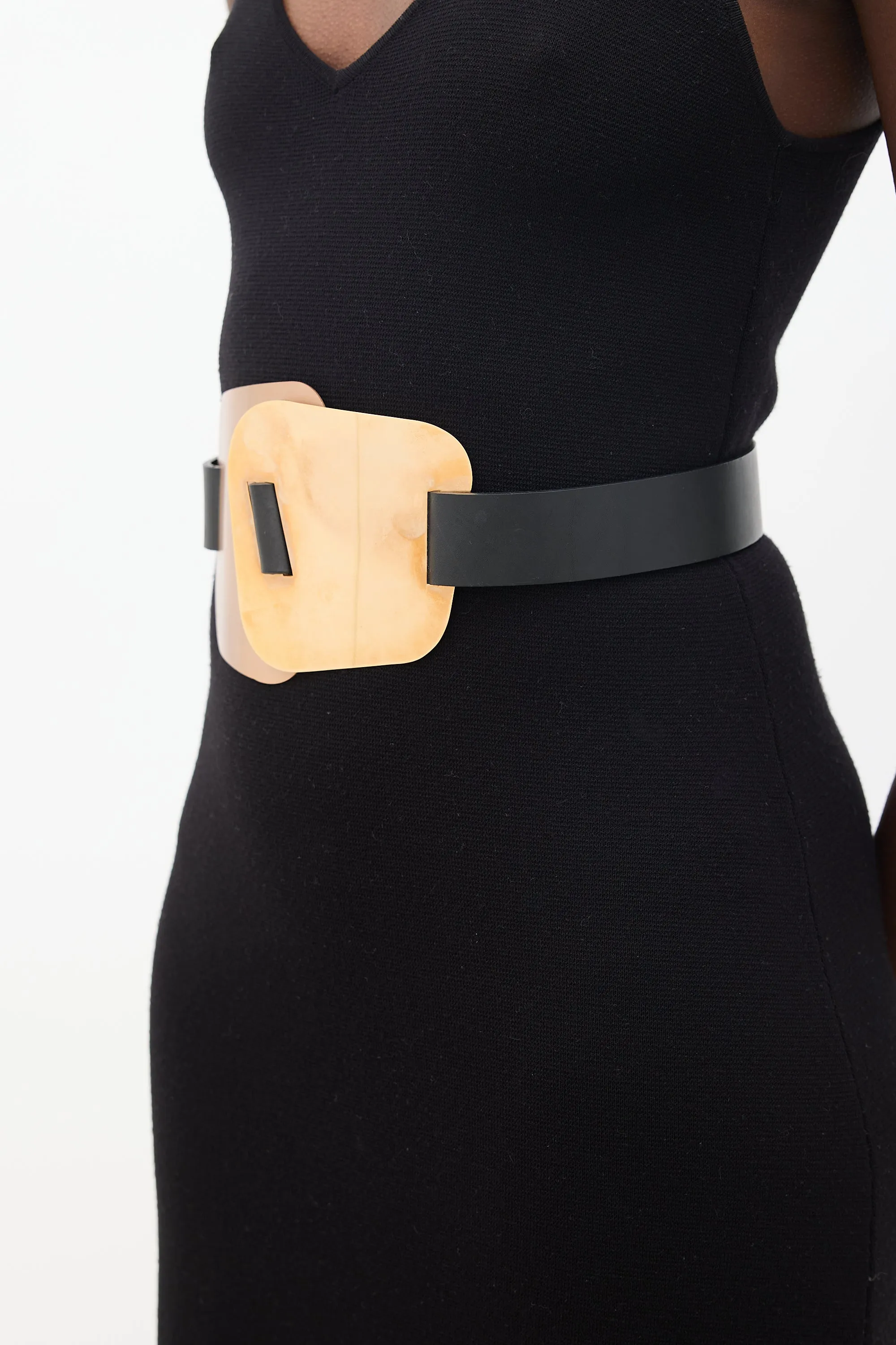 Black Leather & Bronze Statement Belt