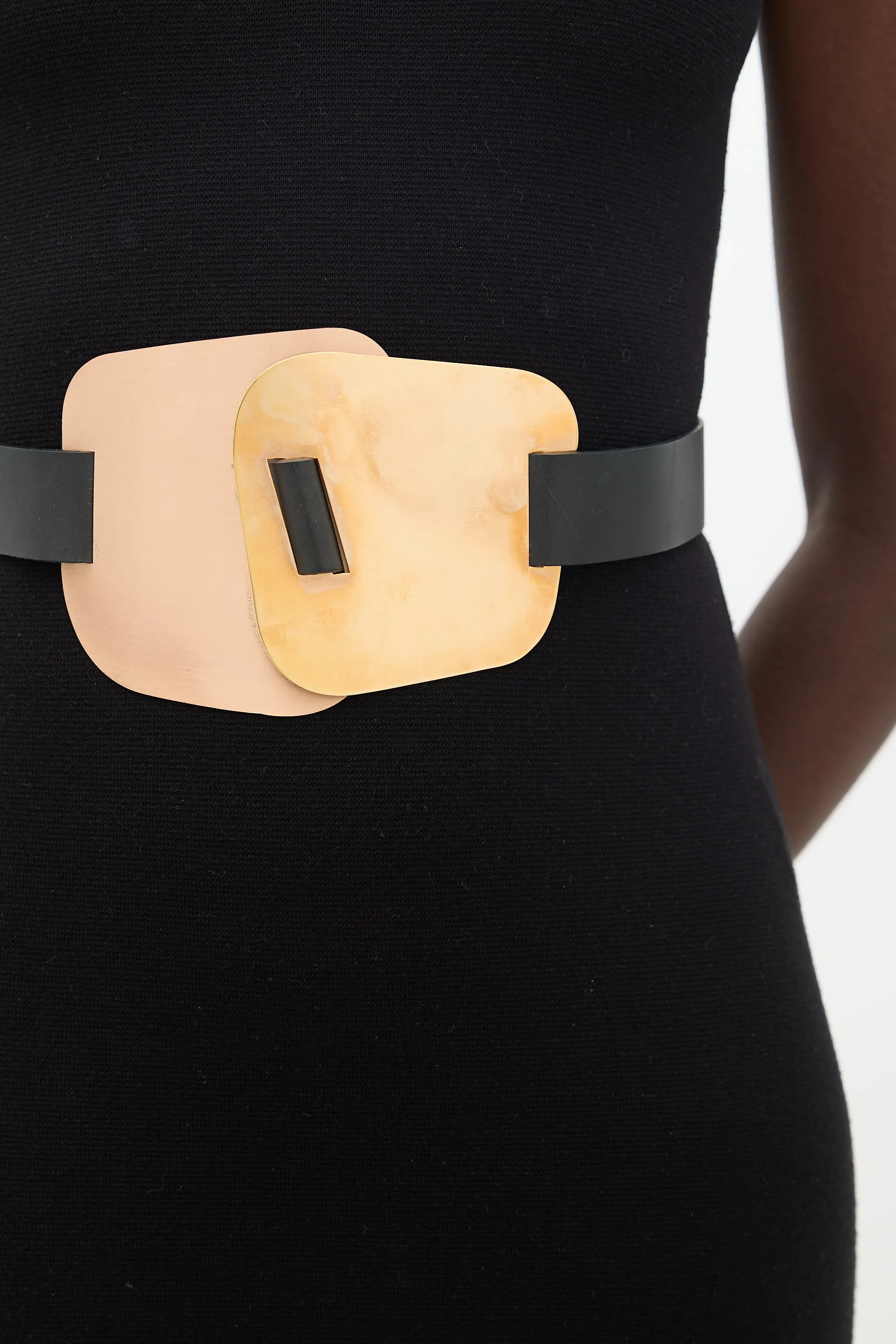 Black Leather & Bronze Statement Belt