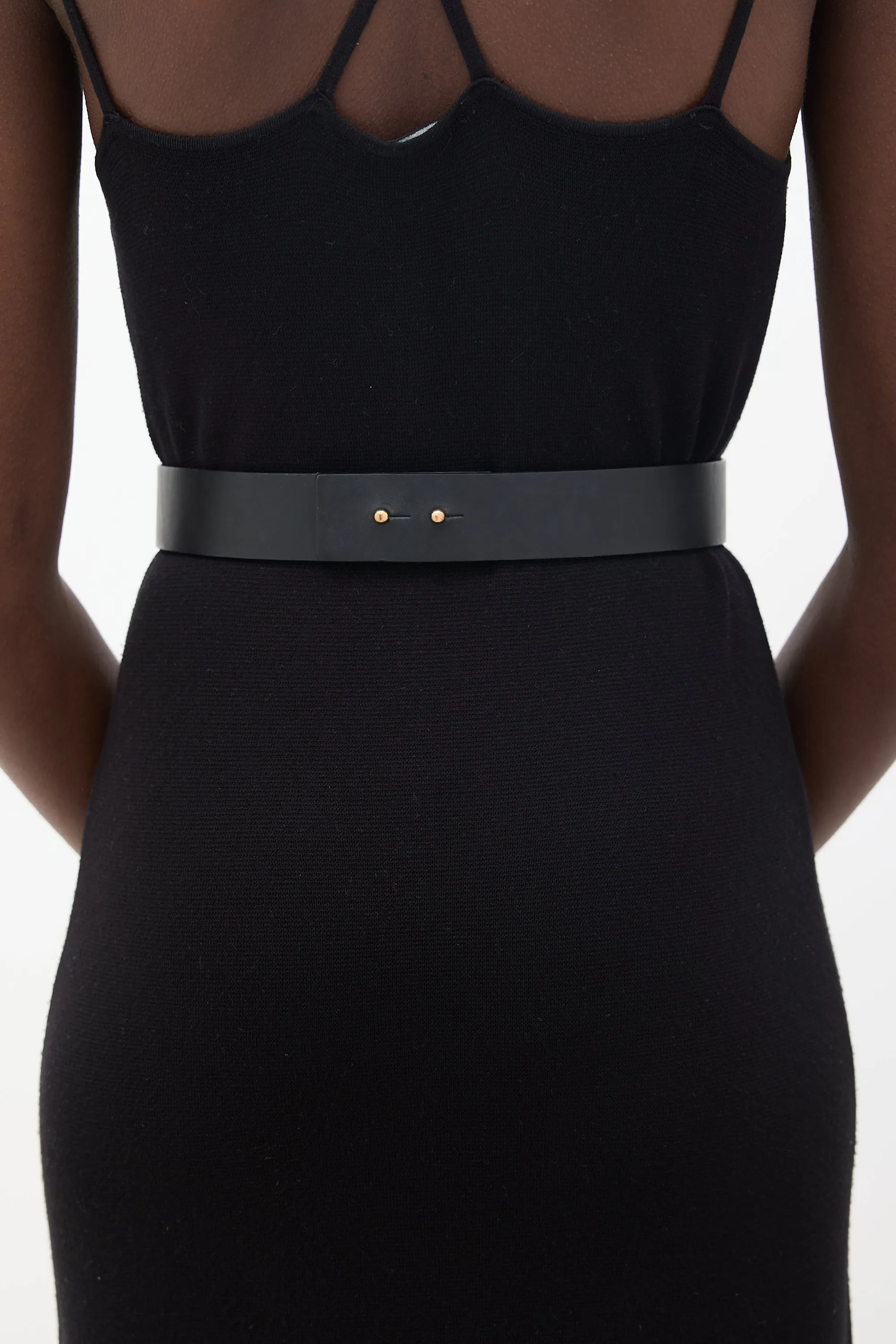 Black Leather & Bronze Statement Belt