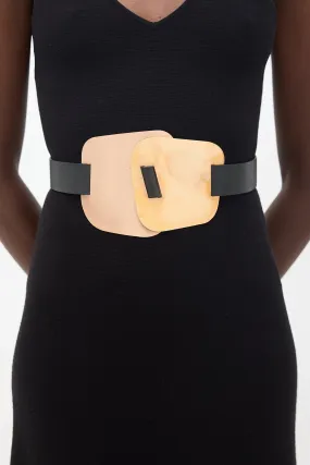 Black Leather & Bronze Statement Belt
