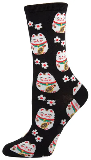 Black Lucky Cat Socks (Women's)