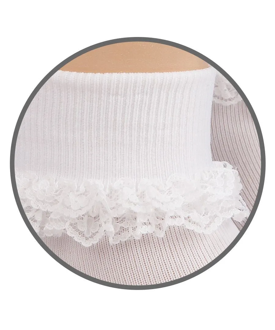 Jefferies Socks Girls White Double Row Lace Socks