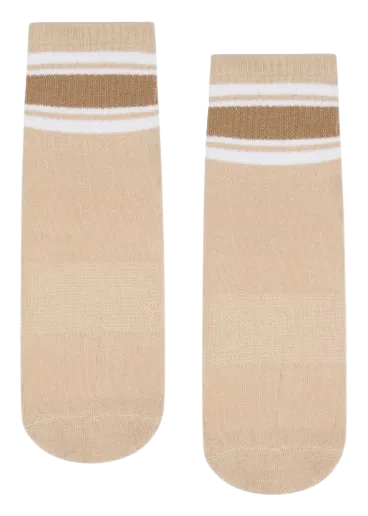 MoveActive Classic Crew Grip Socks - Beige Stripes