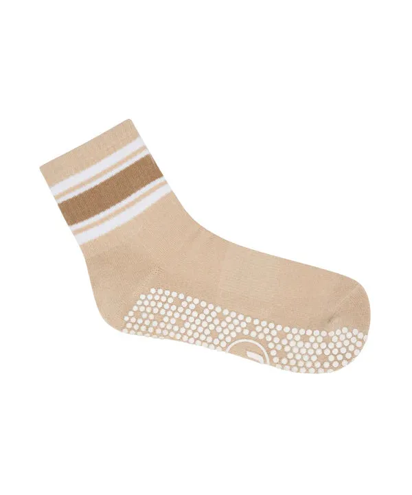 MoveActive Classic Crew Grip Socks - Beige Stripes