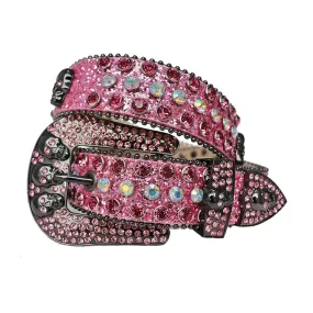 Rhinestone Diamond And Pink Belt With Pink Glitter Strap and Skull Buckles
