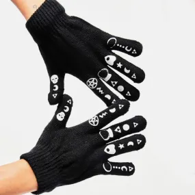 Witchy Symbols Gloves | Black White Cozy Waffle Knit