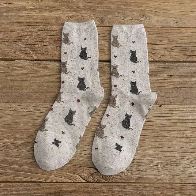 Women Cat Printed Wool Socks