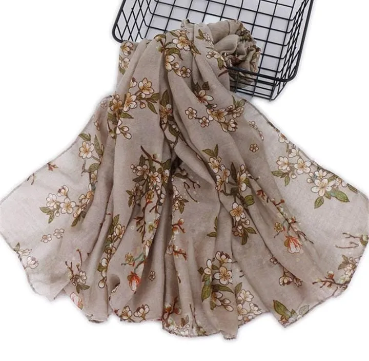 Women Floral Print Viscose Scarf Shawls   396780