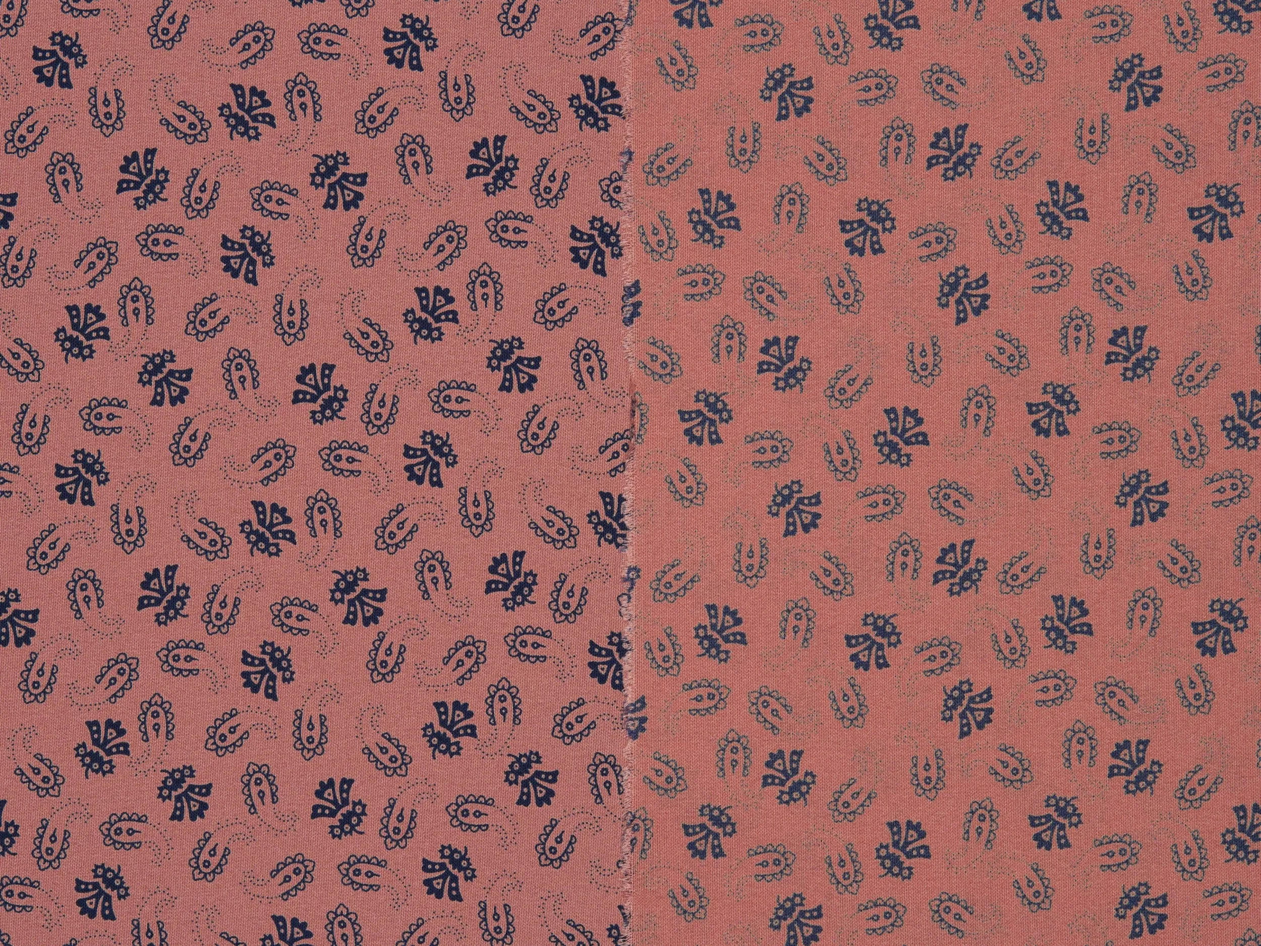Woolpeach  fabric by the yard - Blue paisleys on coral - western boho print