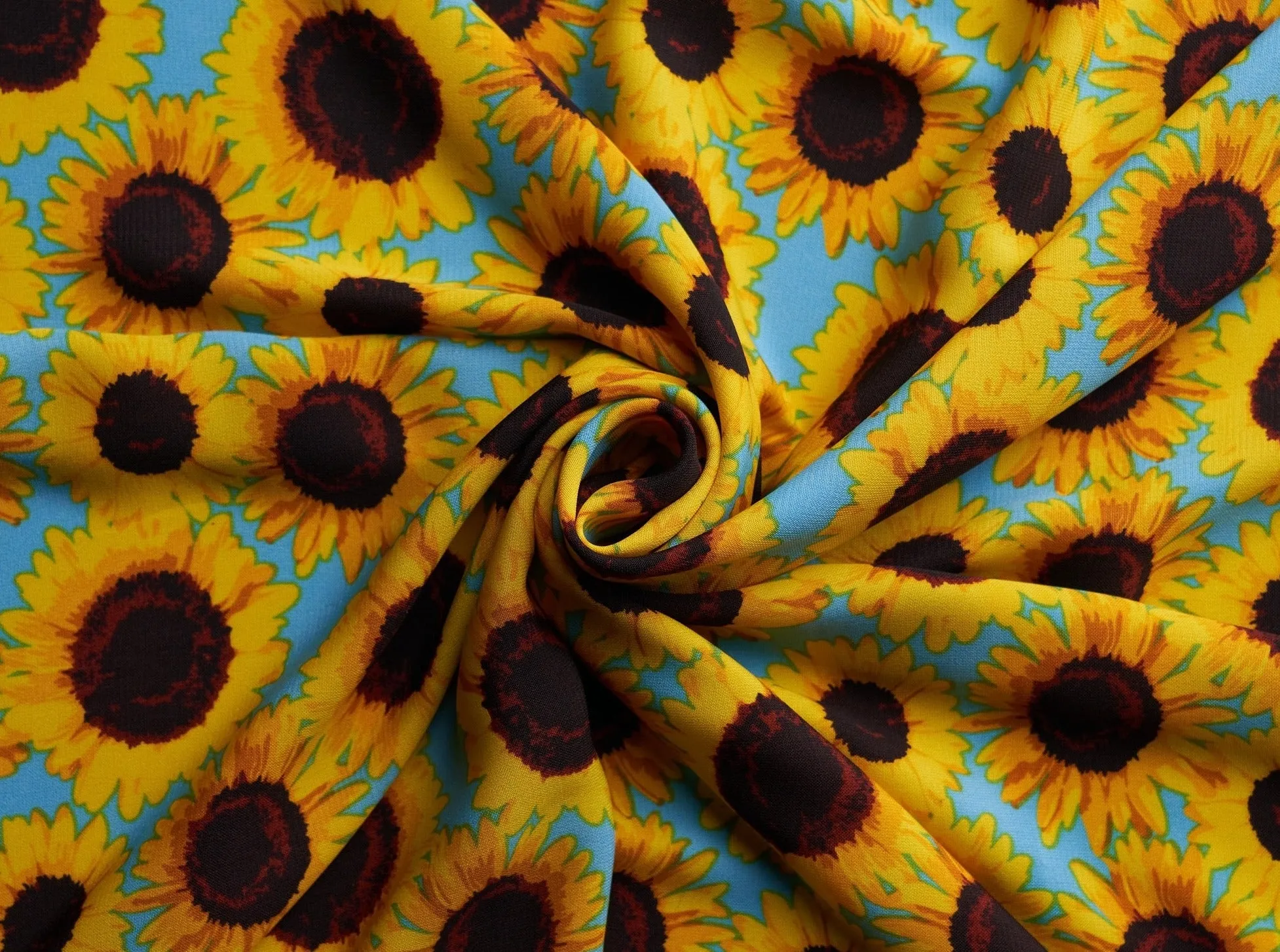 Woolpeach Floral fabric by the yard - Teal yellow sunflowers