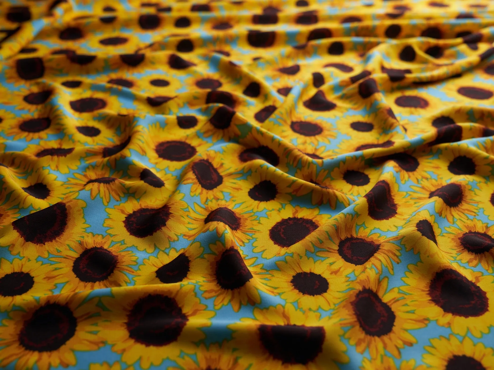Woolpeach Floral fabric by the yard - Teal yellow sunflowers